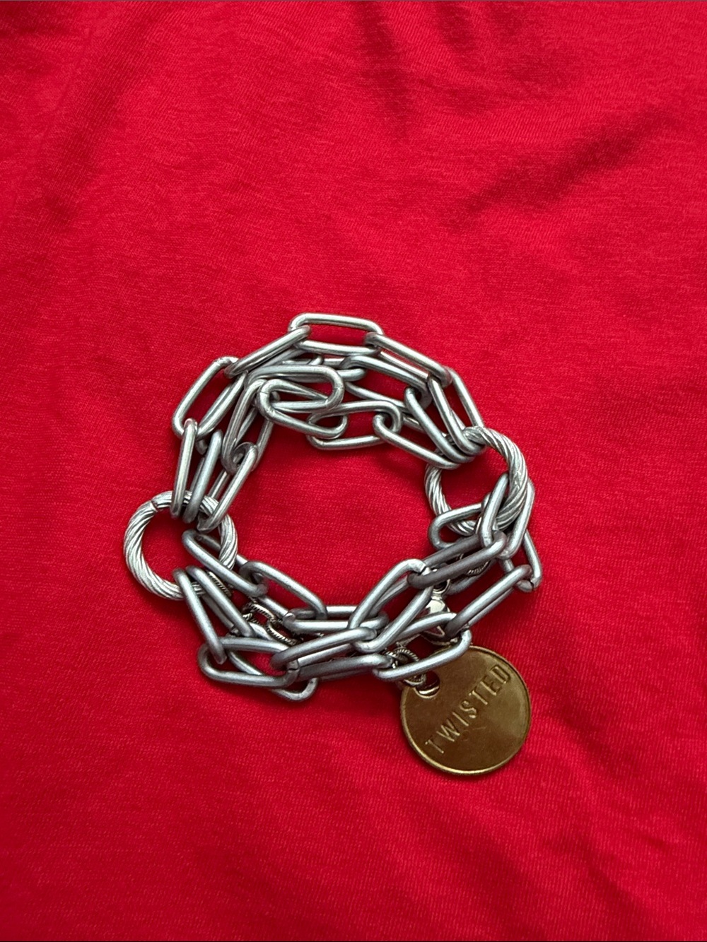 Silver-Tone Twisted Chain Bracelet with Brass Disc - TWISTED